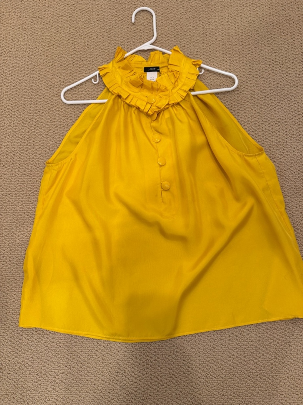 J. Crew Silk, Golden Yellow Ruffle Halter Shell Top with Pockets